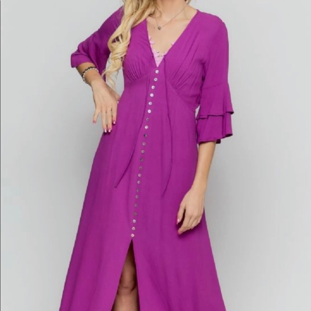 Button Down Solid Grecian Maxi Dress - image 1